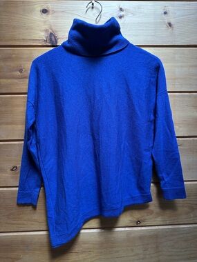 Eileen Fisher Merino Wool Asymmetrical Hem Turtleneck Sweater Blue M